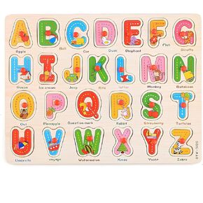 Alphabet Puzzle Wooden للأطفال الصغار الذين تتراوح أعمارهم بين 3 سنوات ، وألعاب التعلم ABC مع كتل المجلس والرسائل ، والتعليم ما قبل المدرسة للفتيات والفتيان ، كبيرة