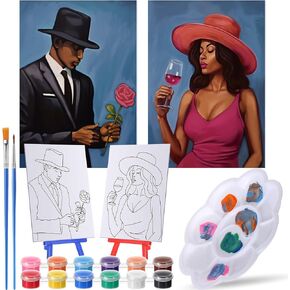 Blosssound 2 Pack Pack Fulles Preghed Canvas مجموعات 5 "× 7" عيد الحب مسبقات الطلاء اللوحة الطلاء واللوازم الحفلات SIP لمجموعة DIY Date Night Painting للأزواج (زوجين أنيقين)