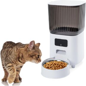 5L Automatic Cat Feeder with App Control, Wi-Fi Rechargeable Cats Timed Feeder Portion Control, Customized Feeding Schedule, with Stainless Steel Bowl&Lock Lid, Dual Power Supply