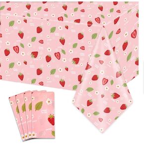 4 Pack Strawberry Tablecloth Sweet One Birthday Table Cover Berry First Birthday Decorations Plastic Strawberry Theme Party Decor Party Supplies for Girls Baby Shower 108 x 54 in