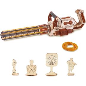 3D Wooden Puzzle Gun for Adults, Rubber Band 3D Gun Puzzle, Electric Gatling Gun Model Building Kit, Wood 3D Puzzle, Hobby Kits for Men, Wooden Building Set for Adults Teens (272 PCS)
