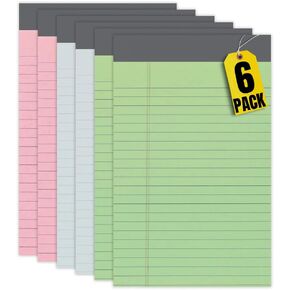 1InTheOffice Legal Pads 5x8, Colored Note Pads 5x8, Writing Pads, Narrow Ruled, Assorted Colors, 50 Sheets/Pad, 6 Pads/Pack