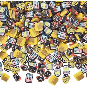 SUNNYCLUE 100G 5 Styles Back to School Sprinkle Polymer Clay Slice Bulk Teachers' Day Graduation Theme Eraser Pen Bus Letter Ruler Faux Soft Cabochons Flakes Slice for Arts Cake DIY Crafts Accessories