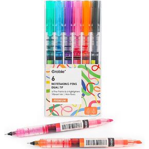 Grabie Dual Tip Pens (3.5mm Chisel Tip + 0.5mm Needle Tip), Gel Pens, Gel Ink Pens For Journaling,Dual-Tip Notetaking Pen Set, Highlighters for Adult Coloring Books, Note Taking and Lettering