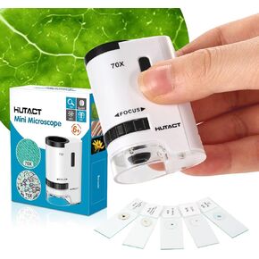 HUTACT 70x Pocket Microscope for Kids, Mini Handheld Portable Microscope with 5 Microscope Slides for Kids Learning, Education