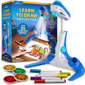 Learn to Draw Projector - Kids Image Projector for Tracing with 9 Colorful Markers & 4 Image Discs with 25 Animals, Dinos & Creatures to Draw, Patent-Pending Drawing Projector for Kids