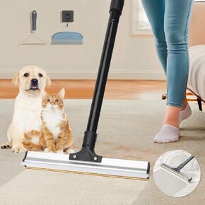 Upgraded Carpet Rake for Pet Hair Removal,2 in 1 Adjustable Handle Silicon Floor Squeegee,Reusable Carpet Rake Cat Dog Hair Remover for Carpet & Floor-Powerful Removal of Hair and Dirty Water