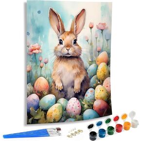SKRYUIE Paint by Numbers Kit for Adults Beginner Easter, Acrylic Rabbit Oil Painting by Numbers Kits with AcrylicPaintwork Art Crafts Canvas for Home Decor 16x20 inch / 40x50 cm