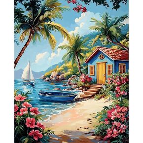 Paint by Numbers Kit for Adults Beginner, Beach Landscape Easy Adult Paint by Number Kits on Canvas, DIY Craftoria Acrylic Watercolor Oil Paint by Number for Adults for Home Decor Gift 16x20 Inch