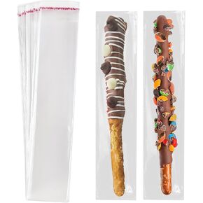 100 Pcs Self Sealing Cellophane Bags: 2x10 Inches Clear Pretzel Rod Bags, Resealable Pretzels Individual Bags for Packaging ICY Candy Treat Popsicle Cookies, Plastic Pretzel Stick Bags