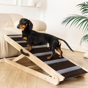 Dog Ramp for Bed, Dog Ramp for Car, Adjustable & Folding with 6 Adjustable Height, Rugged, Anti-Slip, Dog Ramp for Couch, Folding Portable Wooden Pet Ramps, for Small & Large Dogs & Cats