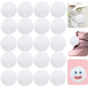 Bekecidi 20 PCS Faux Fur Pom Pom Balls, Fluffy Pom Poms with Elastic Loop Soft Plush Faux Rabbit Fur Pompoms for Hats Scarves Gloves Baby Knitting Keychains Bags DIY Craft (White, 2 Inch)