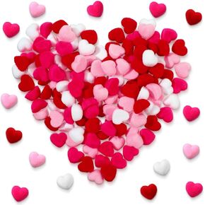 Fanfanwin 150 Pcs Valentine's Day Heart Pom Poms for Crafts Fluffy Mini Craft Pompoms Small Heart Shape Flocking Balls for DIY Garland Home Party Decorations(Multicolor)