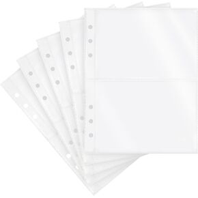20 Sheets Clear Binder Sleeves Pocket Sheets Protectors Double Sided Plastic Sleeves for Binder Refill, Photo Card Sticker Organizer Pocket Pages Binder Inserts for 6 Ring A5 Binder (4-Pocket)