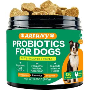 Probiotics Chews for Dogs with Prebiotic & Digestive Enzymes, Support Gut Health, Digestion, Immunity, Relief Seasonal Allergies, Diarrhea, Constipation (Chicken Flavor / 120 Chews)