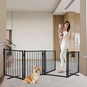 Freestanding Dog Gate Pet Gates Puppy Gate 23.6 Inches Height Step Over Pet Fence, Free Standing Dog Gate Indoor Outdoor Expands Up to 80 Inches Doggie Gates Small Dog Gates for Doorways Stairs