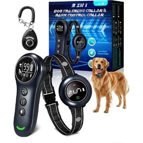 2-in-1 Shock Collar for Dogs, Dog Training Collar - 3300FT Anti Barking Dog Bark Collar with Remote Control IP67 Waterproof, 5 Adjustable Sensitivity for Dogs 5-150lbs, E-Collar Security Lock