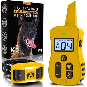 INVIROX Shock Collar for Dogs [Ultra K9] 124 Training Levels, 4 Powerful Modes with Night-Light and ¾ Mile Range 100% Safe Dog Training Collar for Large Dogs IP67 Waterproof E Collar