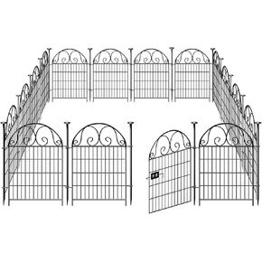 Tall Garden Animal Barrier Fence with Gate,40 in(H)×27 in(L) 12 Panels Dog Digging Fence Barrier, Black Metal Temporary Fence, Reusable Defense Fence for Outdoor Yard. Total 26.2 Ft│Patented