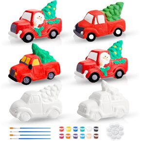 Watersay 6 Pack Christmas Ceramics to Paint Village Truck Christmas Tree Paint Your Own Ceramic Paintable Ceramic Kit DIY with Paints, Brushes, Palette for Adults Home Xmas Party Gifts Decor