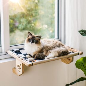 Mewoofun Sturdy Window Window Berch Hammock Berch مع إطار خشبي ومعدني للقطط من السهل تجميعه من أجل النافذة ، بجانب السرير ، الدرج والخزانة أكثر (الشطرنج ، M-22 "× 14.5" × 6.7 ")