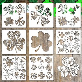 Epakh 8 Pieces St. Patrick's Day Stencil Pet Shamrock Painting Clover Reusable Holiday Stencils Delicate Template Shamrock for DIY Crafts Spring Window Glass Wall Door Decoration