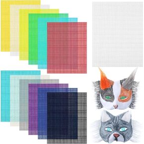 Crowye 24 Pcs Eye Mesh for Therian Mask 7.9 x 5.9 Inches DIY Therian Mask Material Kit Plastic Eye Mesh Sheets for DIY Handicraft Make Dividers Mask Accessory Kit, 12 Colors