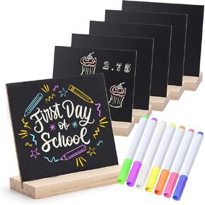 Double-Sided Small Chalkboard Signs (6 x 5 Inch) - Set of 6 with Stand & 7 Liquid Chalk Markers | Vintage Decorative Mini Tabletop Message Boards for Home & Events
