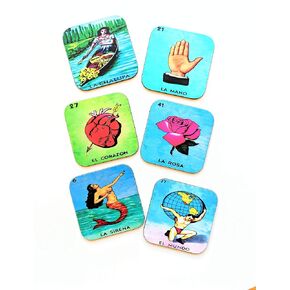 Loteria Coaster Set of 6 Funny Coasters for Drinks Mexican Loteria Bingo Card Mexican Theme Gift Latino Gift Mexican Folk Art