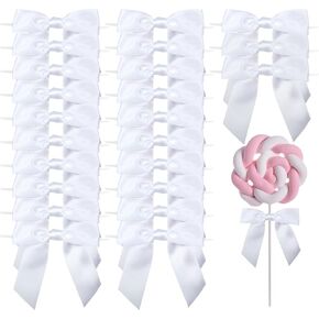 2.5" White Satin Ribbon Twist Tie Bows for Gift Wrapping - 30 Counts