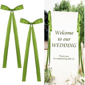 2 Pcs 86 Inch Wedding Decorations Bows for Welcome Signs Olive Green Ribbon Bow Large Satin Ribbon Bows for Wedding Reception Ceremony Signs Background Decor(Olive Green)