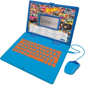 Lexibook Hot Wheels, Educational and Bilingual Laptop in English/Spanish, Toy for Children with 124 Activities to Learn, Play Games and Music, Blue, JC598HWi2