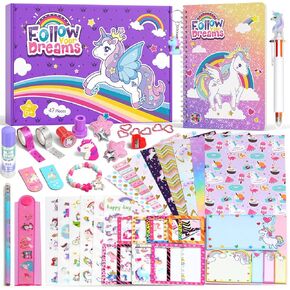 DIY Journal Kit for Girls Ages 6-12 Year Old, Birthday Gifts for Teen Girls, 47 Pieces Stationery Letter Writing Crafting Kit with Storage Case, Toys for Kids Age 6-8 8-12