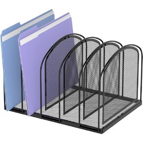 SUPEASY 5-Section File Organizer, Mesh Desk Organizer Upright File Holder Desktop Organizer File Sorter, File Folder Holder for Office Home, Large Capacity Black 2 Pack