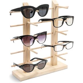 Juvale 10 Pair Sunglasses Display Stand - Wooden Eyewear Holder Stand for Multiple Glasses (13.5 x 14 in) - Glasses Stand Holder - Glass Display - Sunglass Rack