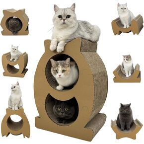 Lumizone Cat Scratcher Bed Lounge Cardboard Scratching Board for Indoor Cats Multi-Functional Freely Combine Scratch Pad Toy Durable Scratcher House