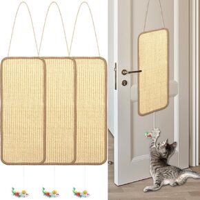3 Pcs Sisal Door Cat Scratching Mat,7.9"x19.6" Cat Scratching Pad with a Mouse Play Toy-Wall Floor Mount-Double Use Hanging Scratcher with Hemp Rope for Protector Sofa,Wall,Furniture,Floor and Door