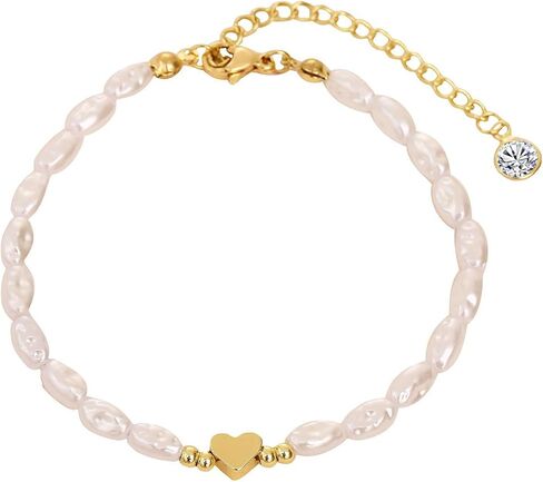 Gold Pearl Heart Bracelet 14K Gold Plated Dainty Pearls Bracelets for Women Adjustable Chain Bracelets Bridesmaid Minimalist Handmade Jewelry Gifts in Saudi Arabia