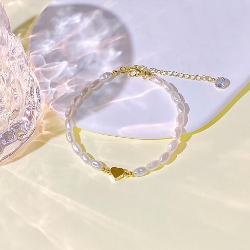 Gold Pearl Heart Bracelet 14K Gold Plated Dainty Pearls Bracelets for Women Adjustable Chain Bracelets Bridesmaid Minimalist Handmade Jewelry Gifts in Saudi Arabia