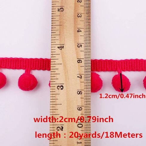 20 Yards Pom Fringe Trim,Mini Ball Tassel for Women,4/5inch Wide Soft Pompom Fringed Ribbon for Clothing Bedding Pillow Quilt Curtain Bag Sewing Accessories(Pink) in Kuwait