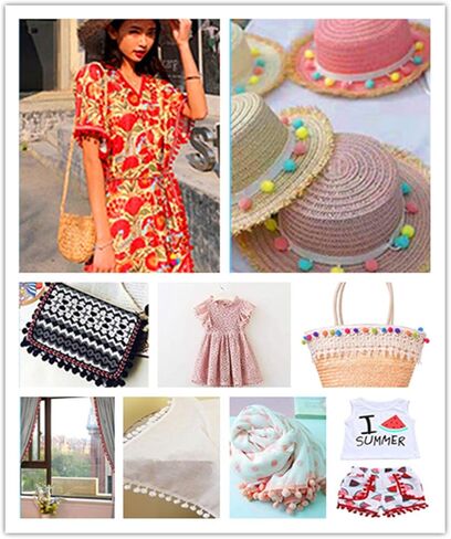 20 Yards Pom Fringe Trim,Mini Ball Tassel for Women,4/5inch Wide Soft Pompom Fringed Ribbon for Clothing Bedding Pillow Quilt Curtain Bag Sewing Accessories(Pink) in Kuwait