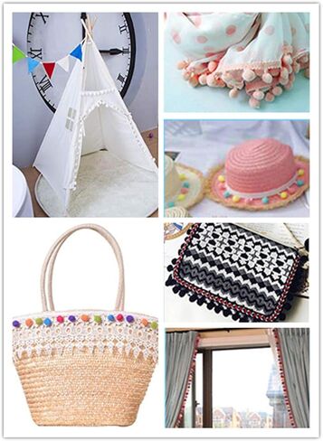 20 Yards Pom Fringe Trim,Mini Ball Tassel for Women,4/5inch Wide Soft Pompom Fringed Ribbon for Clothing Bedding Pillow Quilt Curtain Bag Sewing Accessories(Pink) in Kuwait