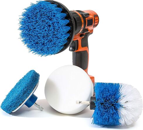 4 Piece Scrub Brush Power Drill Attachments-All Purpose Time Saving Kit-Perfect for Cleaning Grout, Tile, Counter, Shower, Grill, Floor, Kitchen, Blue & White in Saudi Arabia