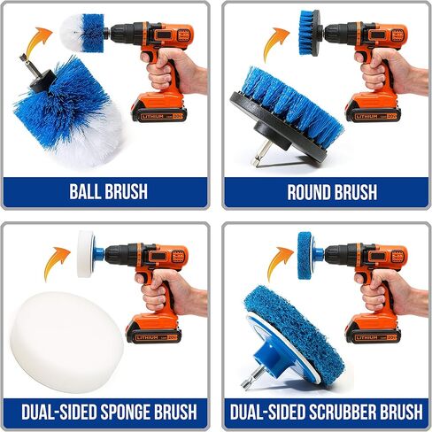 4 Piece Scrub Brush Power Drill Attachments-All Purpose Time Saving Kit-Perfect for Cleaning Grout, Tile, Counter, Shower, Grill, Floor, Kitchen, Blue & White in Saudi Arabia