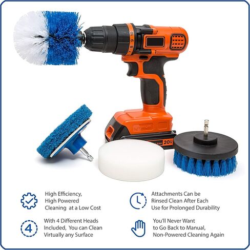 4 Piece Scrub Brush Power Drill Attachments-All Purpose Time Saving Kit-Perfect for Cleaning Grout, Tile, Counter, Shower, Grill, Floor, Kitchen, Blue & White in Saudi Arabia