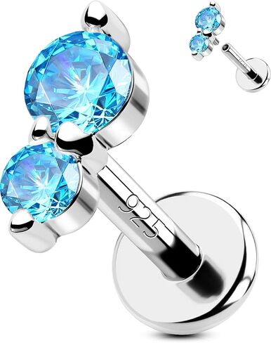 OUFER 925 Sterling Silver Helix Jewelry ، 16G مسطحة للأقراط الغضروف ، أقراط Tragus Helix المسطحة داخليًا للنساء ، مجوهرات ثقب الشفاه (Blue-6mm) in Kuwait