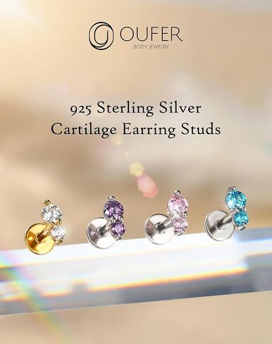 OUFER 925 Sterling Silver Helix Jewelry ، 16G مسطحة للأقراط الغضروف ، أقراط Tragus Helix المسطحة داخليًا للنساء ، مجوهرات ثقب الشفاه (Blue-6mm) in Kuwait