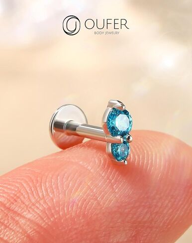 OUFER 925 Sterling Silver Helix Jewelry ، 16G مسطحة للأقراط الغضروف ، أقراط Tragus Helix المسطحة داخليًا للنساء ، مجوهرات ثقب الشفاه (Blue-6mm) in Kuwait