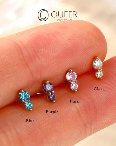 OUFER 925 Sterling Silver Helix Jewelry ، 16G مسطحة للأقراط الغضروف ، أقراط Tragus Helix المسطحة داخليًا للنساء ، مجوهرات ثقب الشفاه (Blue-6mm) in Kuwait