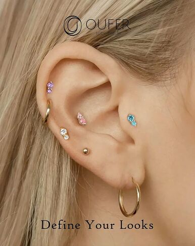 OUFER 925 Sterling Silver Helix Jewelry ، 16G مسطحة للأقراط الغضروف ، أقراط Tragus Helix المسطحة داخليًا للنساء ، مجوهرات ثقب الشفاه (Blue-6mm) in Kuwait